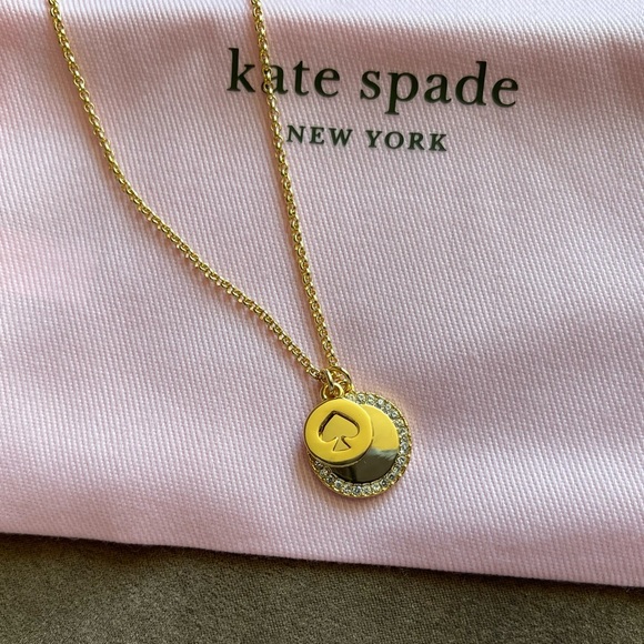 NWT Kate Spade Spot the Spade Pave Charm Pendant Necklace Jewelry CLEAR/GOLD - Picture 3 of 5